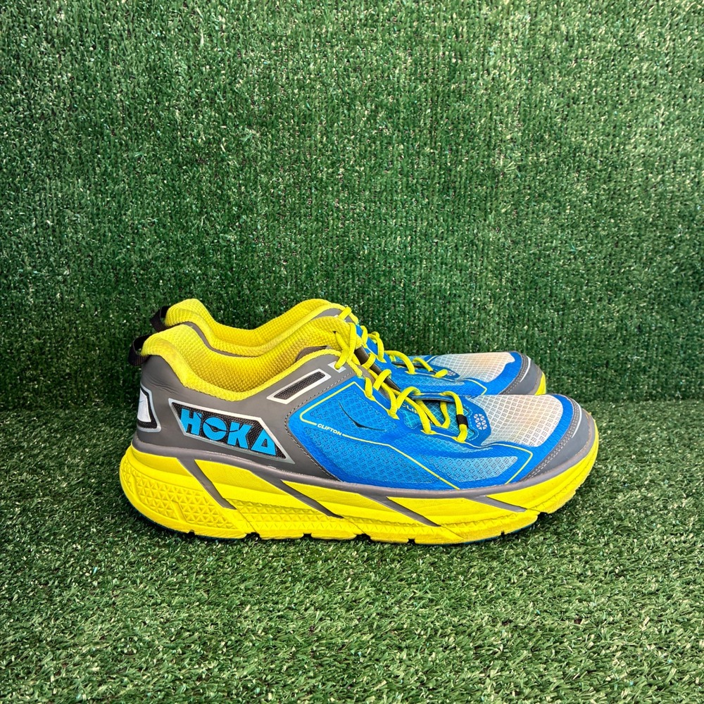 Hoka One One Clifton 1 1101943 Mesh Vintage Running Shoes Blue Yellow Mens 12.5